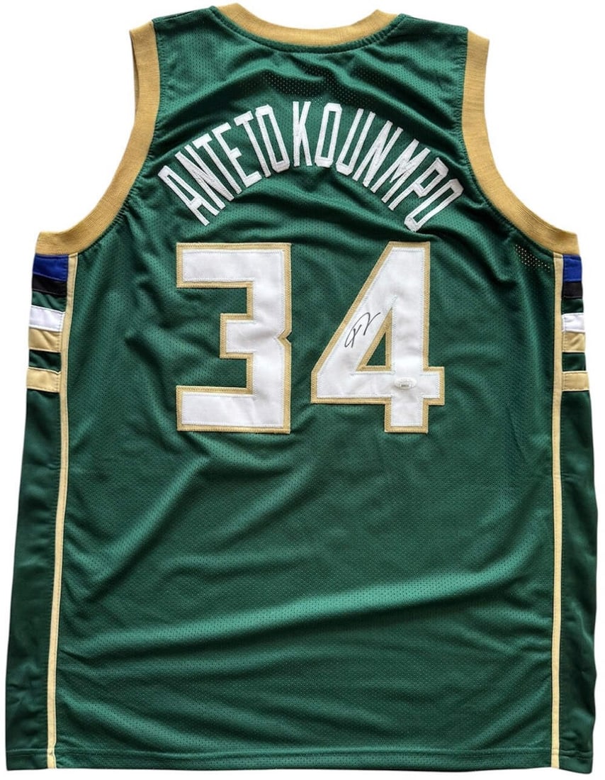 Milwaukee Bucks Giannis Antetokounmpo Signed Jersey JSA: Milwaukee Bucks Giannis Antetokounmpo Signed Jersey JSA Authentic Giannis Antetokounmpo signed Milwaukee Bucks jersey from James Spence Authentication (JSA) features a black sharpie signature across t