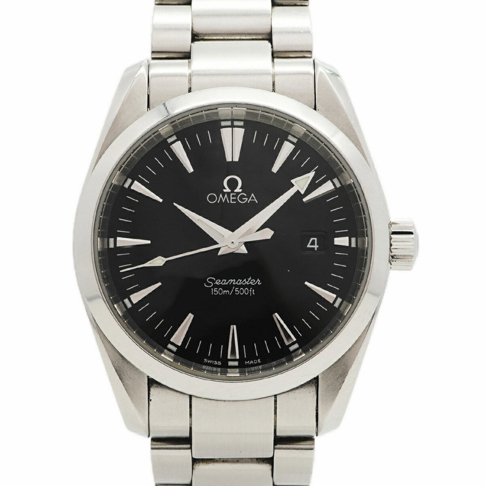 Wristwatch Omega: Wristwatch Omega Stainless steel band and black case make this Omega wristwatch a sleek and timeless accessory. The 36mm diameter case fits comfortably on wrists up to 17cm in circumference, making it