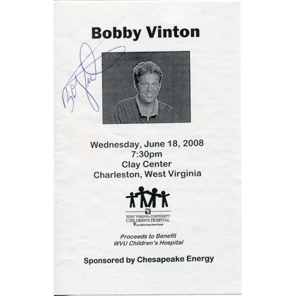Charity Flyer Signed By Bobby Vinton: Charity Flyer Signed By Bobby Vinton Signed in blue pen by Bobby Vinton on a charity flyer. A unique piece of memorabilia from the legendary crooner, this item offers a glimpse into his charitable