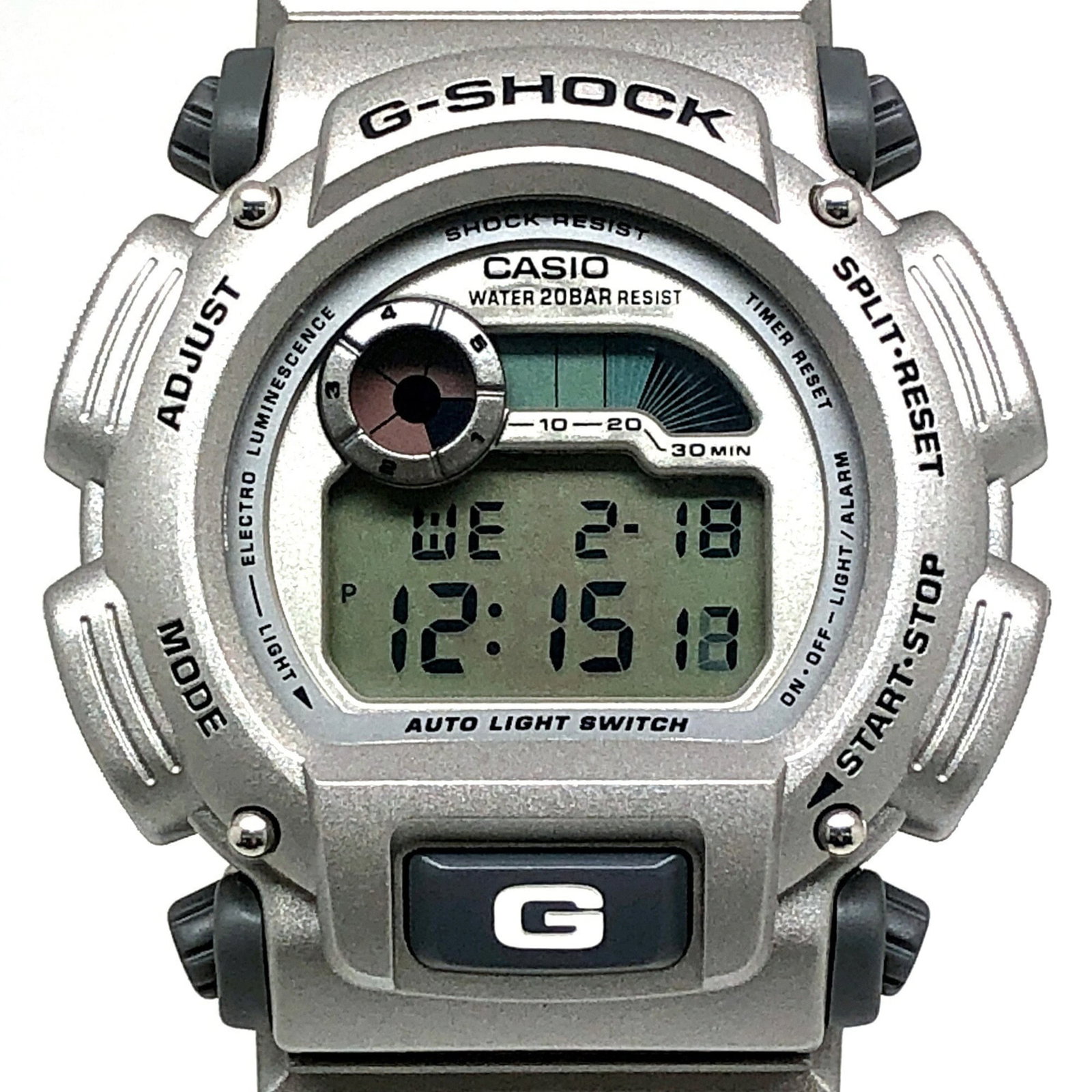 Strict Watch Rules Apply: Strict Watch Rules Apply Gray Casio watch with silver dial, displaying digital time. Traces of usage are visible, including minor scratches and dirt, but overall in good condition. This watch
