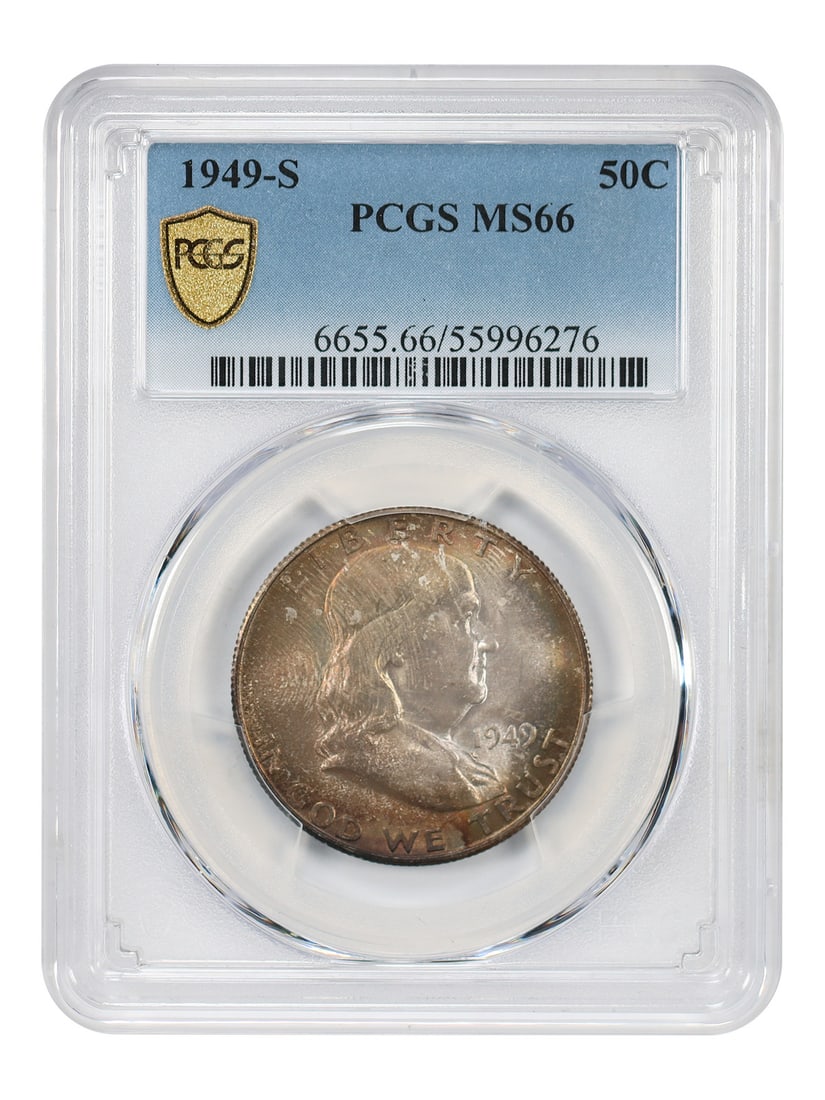 Popular Key Franklin Half Dollar 1949 S 50 C PCGS MS66: Popular Key Franklin Half Dollar 1949 S 50 C PCGS MS66 The 1949 S Franklin Half Dollar, graded MS66 by PCGS, boasts exceptional condition and striking detail. This uncirculated coin features the iconi