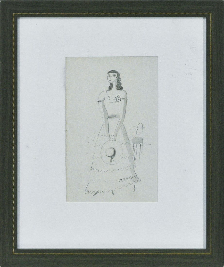 Togo Seiji Signed Certificate Portrait Lady Ink Drawing of Original: Togo Seiji Signed Certificate Portrait Lady Ink Drawing of Original Togo Seiji's ink drawing on paper features a captivating portrait of a lady in Japanese style. The artwork showcases the artist's