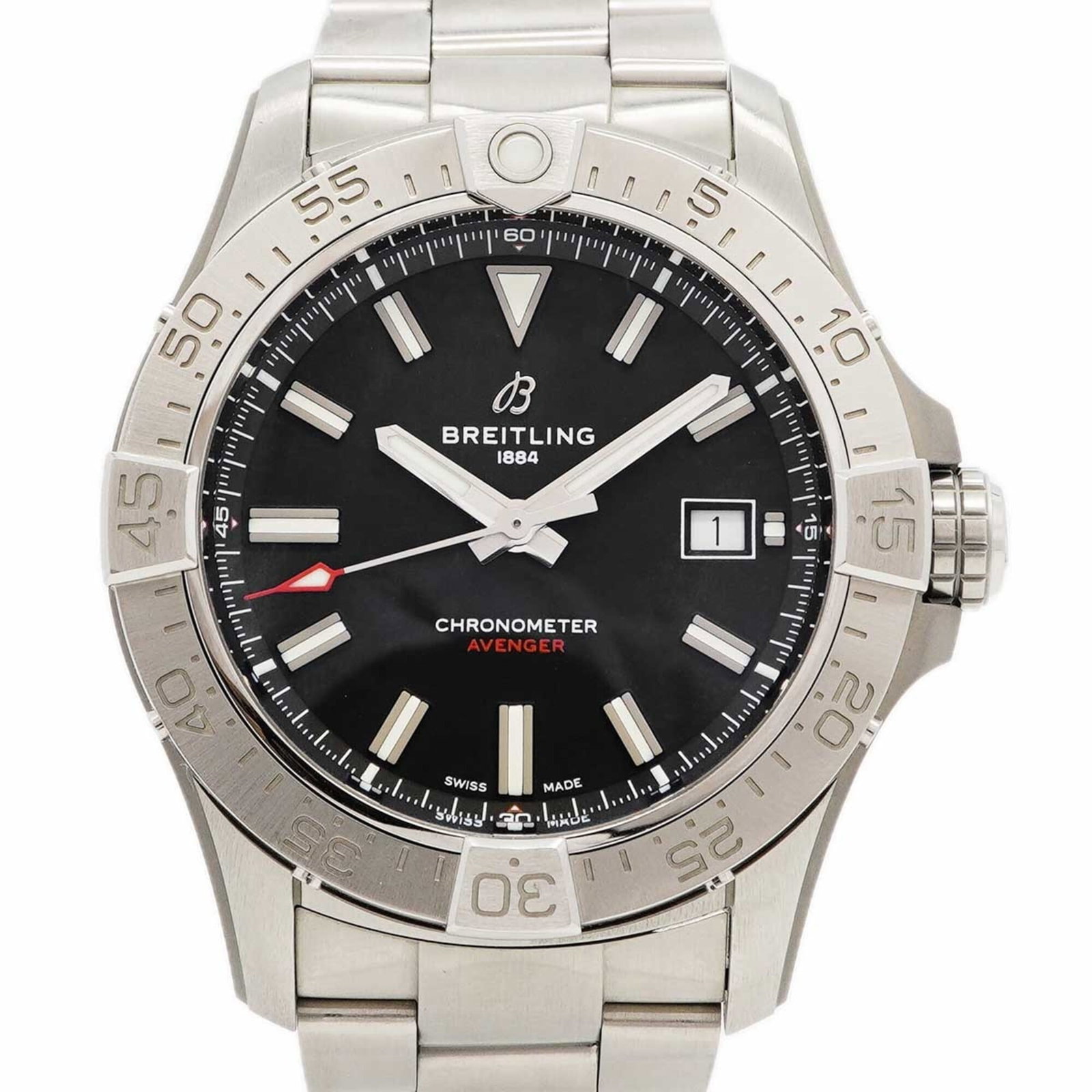 Strict Rules Wristwatch: Strict Rules Wristwatch Stainless steel band and black dial make this Breitling watch a sleek accessory for any occasion. Measuring 41.9mm in diameter, its 16.5cm strap fits comfortably on most