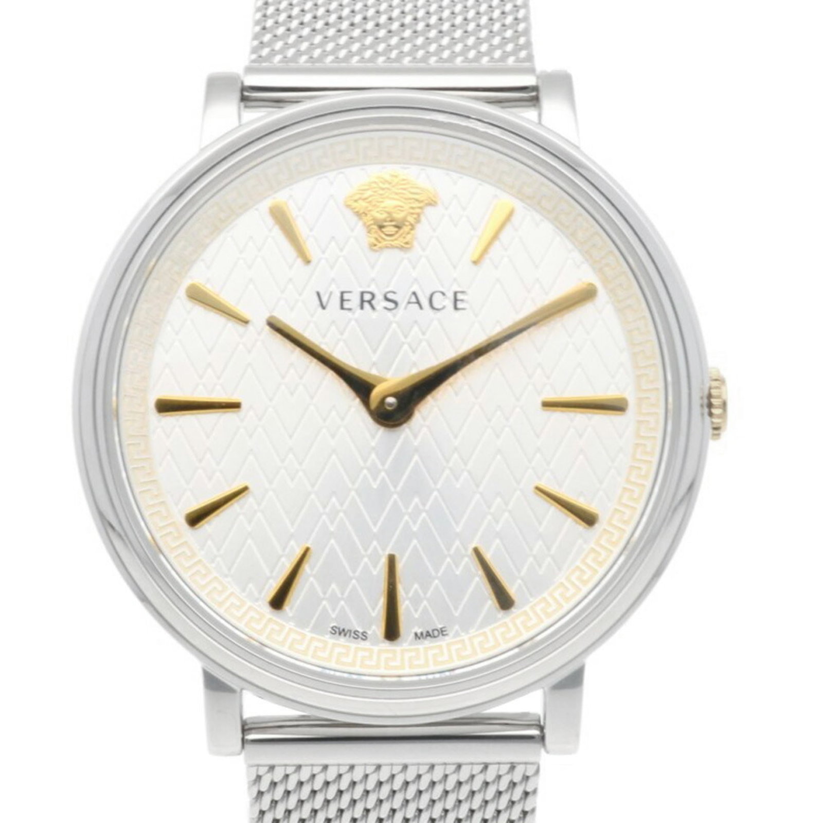 Versace watch wrist: Versace watch wrist Stainless steel case and band provide a sleek, modern look for this Versace watch wrist. The silver dial adds a touch of sophistication, while the 38mm size fits comfortably on mos