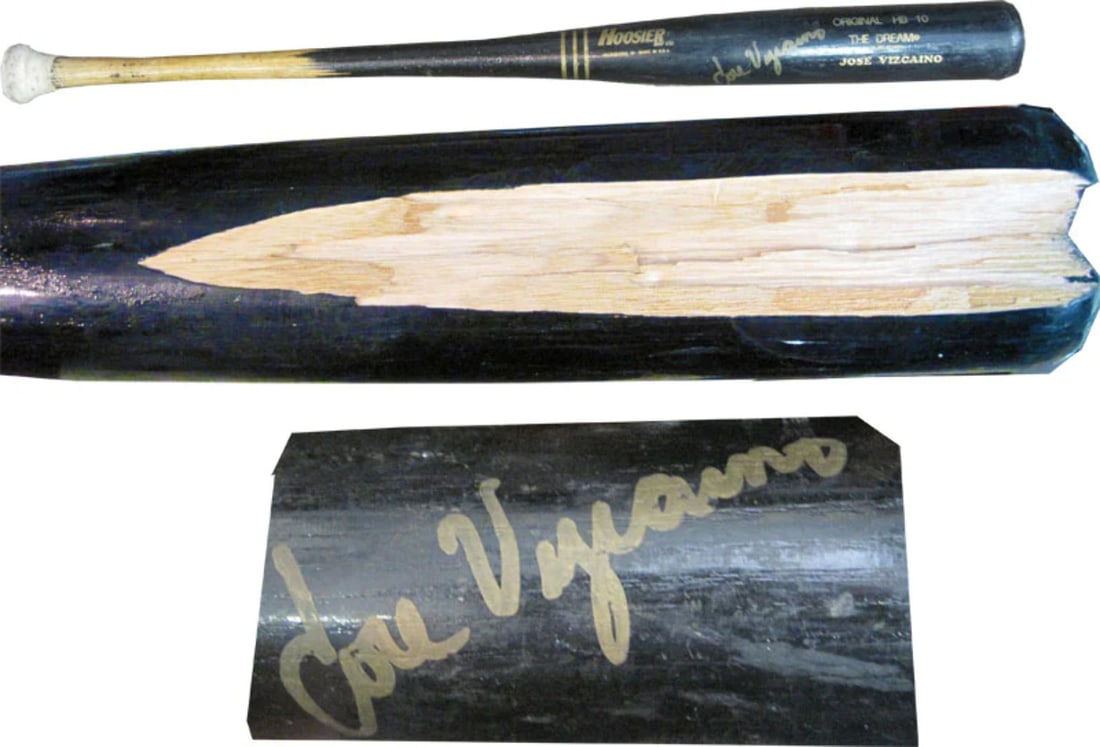 Strict rules apply use only game used autographed hoosier bat: Strict rules apply use only game used autographed hoosier bat Jose Vizcaino Autographed Game Used Cracked Hoosier Bat. This autographed bat features a cracked Hoosier bat with notable game use and com