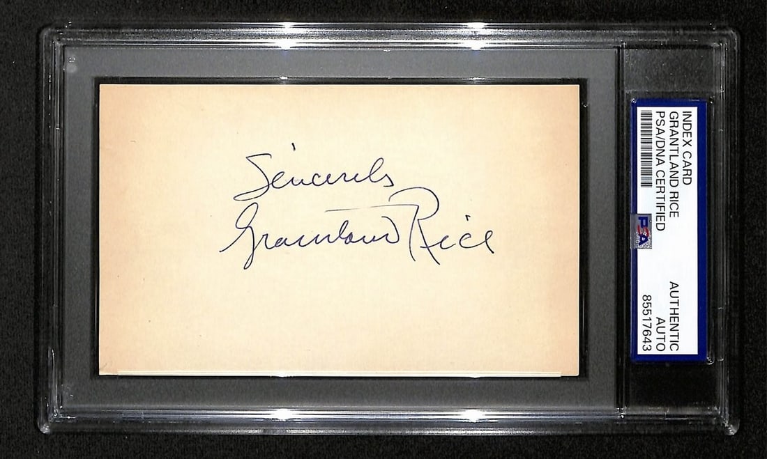 Rice Signed Grantland SportsWriter Notre Dame 3x5 Insc Card Inscribed 1978: Rice Signed Grantland SportsWriter Notre Dame 3x5 Insc Card Inscribed 1978 This 3x5 index card features an inscription from Grantland Sports writer, signed in 1978. The notable feature of this item is