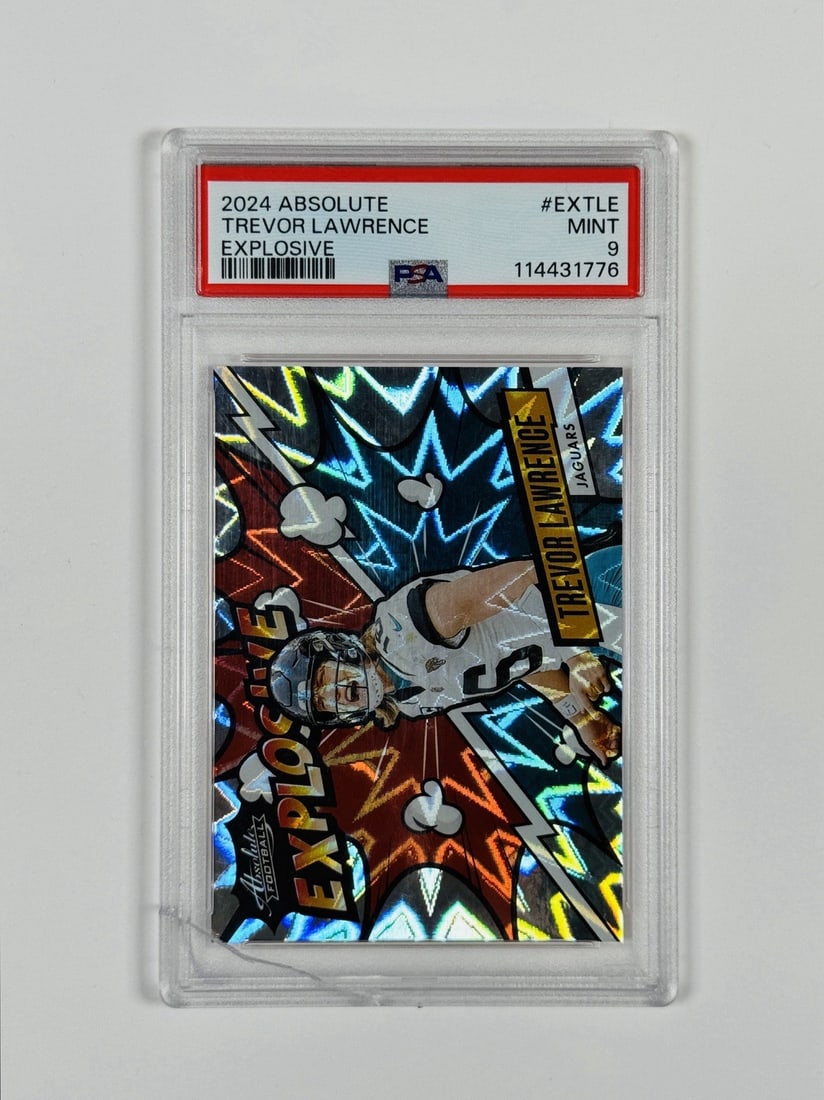 Panini Absolute Trevor Lawrence: Panini Absolute Trevor Lawrence Trevor Lawrence's jersey card features his autograph, graded by Professional Sports Authenticator (PSA) as a 9. This Panini Absolute card is part of an Explosive Graded