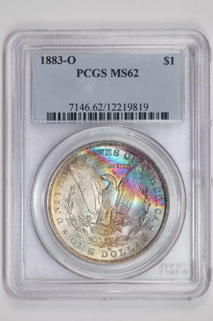 Morgan Dollar PCGS MS62 Rainbow Toning: Morgan Dollar PCGS MS62 Rainbow Toning The Morgan Dollar PCGS MS62 Rainbow Toning boasts an impressive MS 62 grade and stunning rainbow toning, showcasing its exceptional condition. Certified by PCGS,