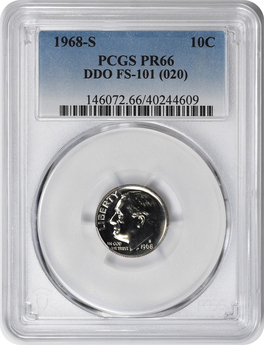 Dime Roosevelt 1968 SFS FS101 PCGS: Dime Roosevelt 1968 SFS FS101 PCGS The 1968 Dime Roosevelt, graded PR66 by PCGS, boasts an impressive proof grade, showcasing exceptional detail and luster. This uncirculated coin features a striking