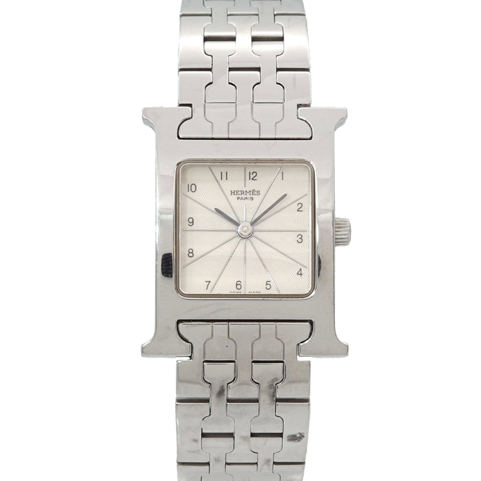 Watch Wrist Hermes: Watch Wrist Hermes Stainless steel case and band add a touch of sophistication to this silver dial watch. With its 21mm diameter and adjustable stainless steel band, this wristwatch is designed for