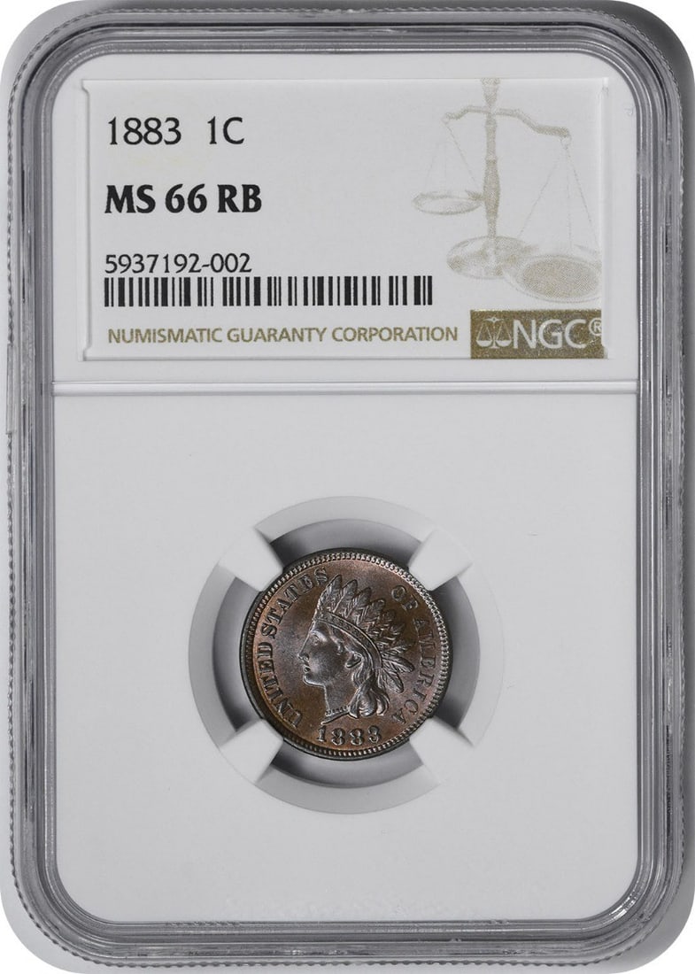 Indian Cent MS66RB NGC: Indian Cent MS66RB NGC The 1883 Indian Cent MS66RB NGC is a highly graded uncirculated coin featuring the iconic Indian Head design. With its exceptional condition and precise grading from the Nationa