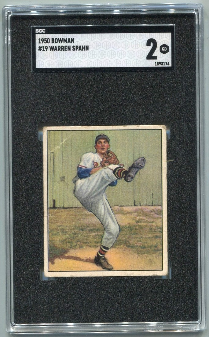 Spahn 1950 Topps Card Numbered SGC Graded Two: Spahn 1950 Topps Card Numbered SGC Graded Two Exceptional Spahn 1950 Topps Card Numbered available for auction. Review complete item specifications below for detailed information. Item Specifics: Bran