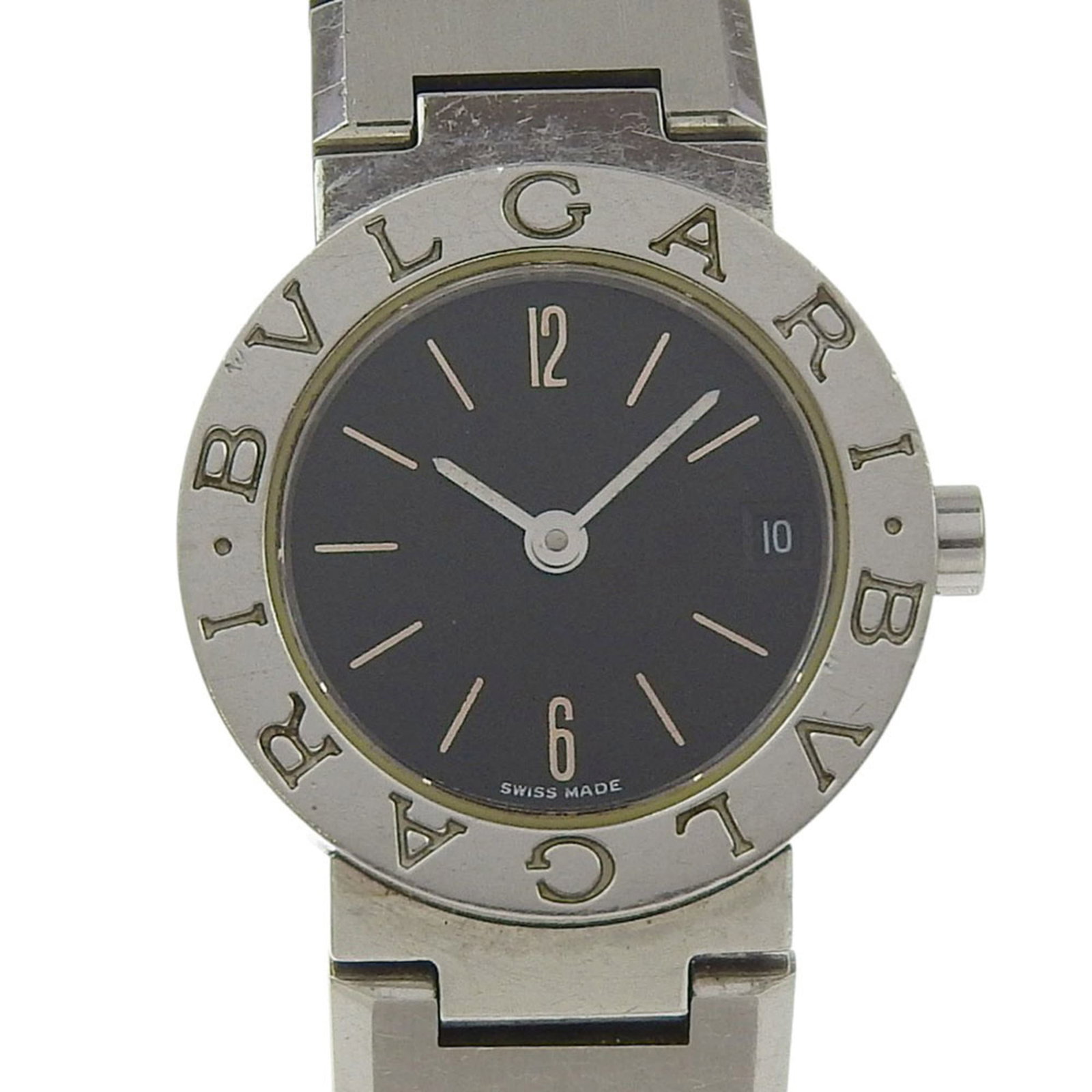 Bulgari Watch Wrist: Bulgari Watch Wrist Stainless steel case and band provide a sleek, modern look for this Bulgari watch wrist. The black dial features an analog display, adding a touch of classic elegance to its design