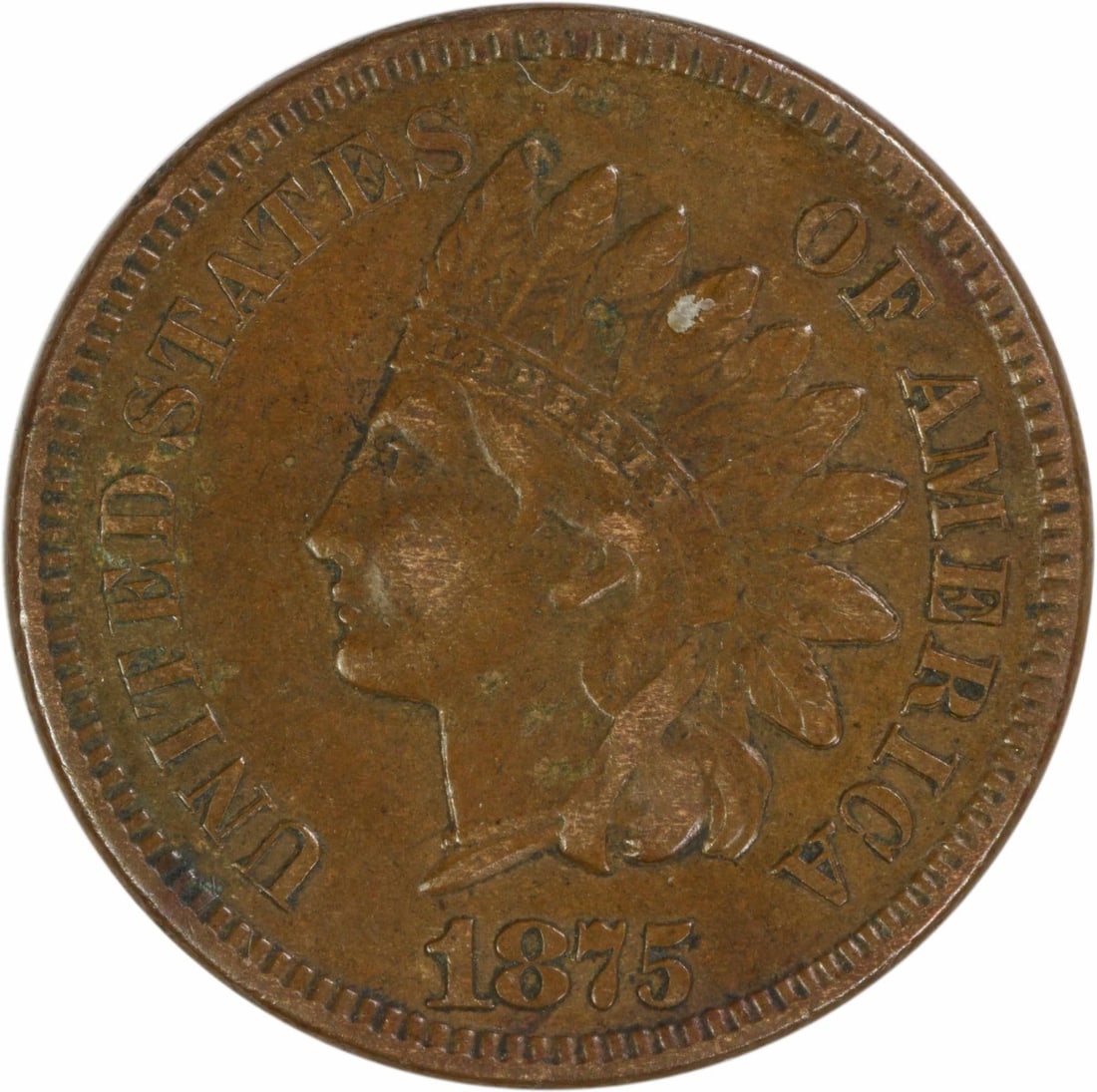 Cent 1875 Uncertified Indian EF: Cent 1875 Uncertified Indian EF The Cent 1875 Uncertified Indian EF boasts an impressive circulated condition, showcasing its age and wear. With a striking design featuring James Barton Longacre's ico