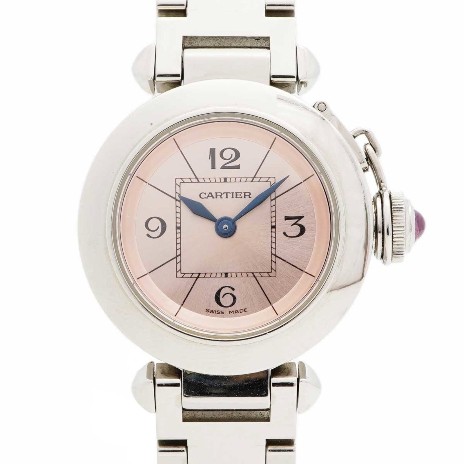 Watch Cartier: Watch Cartier Stainless steel band adds a touch of modernity to this pink Cartier wristwatch. With its 27mm case diameter and 13.5cm long strap, it's designed for women who appreciate understated eleg