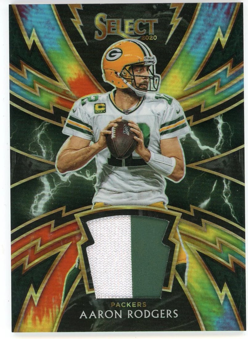 Rodgers Aaron 2021 Prizm Select Panini Jersey Card ARO: Rodgers Aaron 2021 Prizm Select Panini Jersey Card ARO Aaron Rodgers' 2021 Panini Select Prizm Jersey Card #SP-ARO is a numbered edition of 25, making it a rare collectible. This card features a uniqu