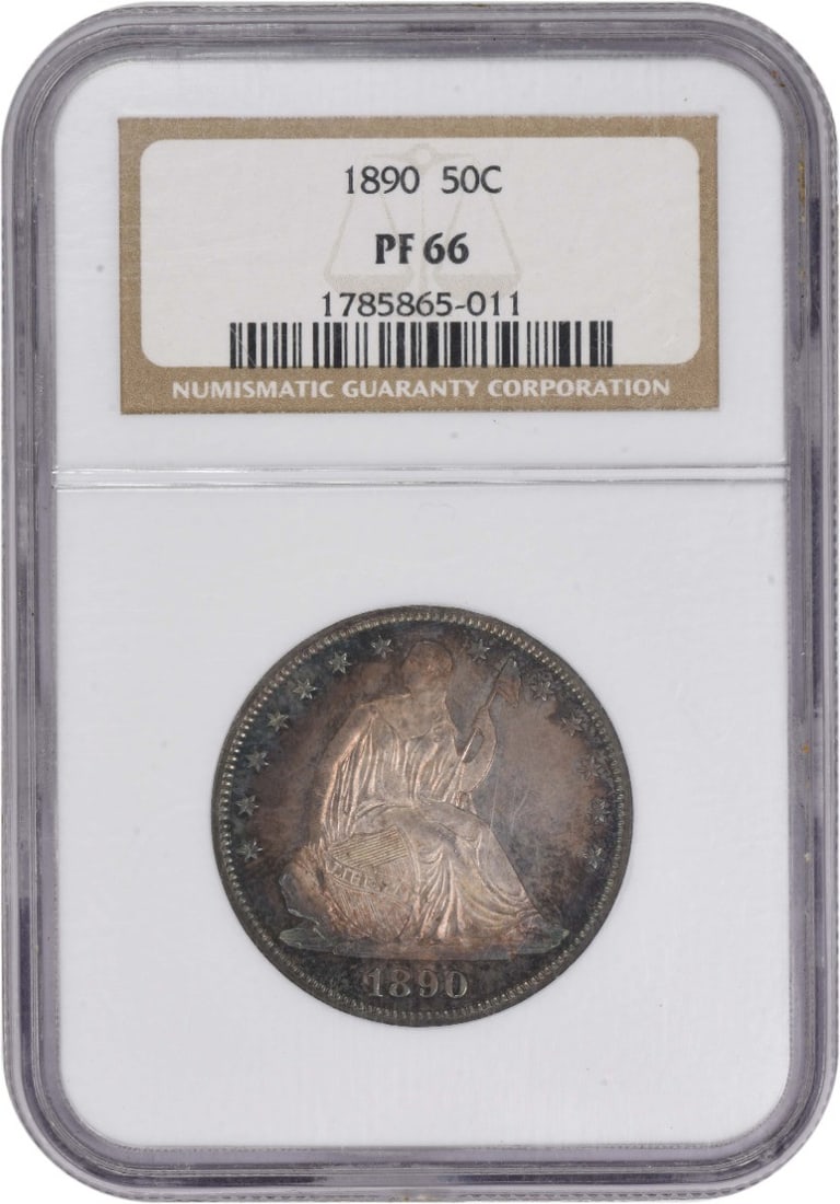 Seated silver half dollar 1890 liberty: Seated silver half dollar 1890 liberty The Seated Liberty half dollar from 1890 boasts an impressive PR66 grade, showcasing exceptional detail and luster. This stunning proof coin features a reeded ed