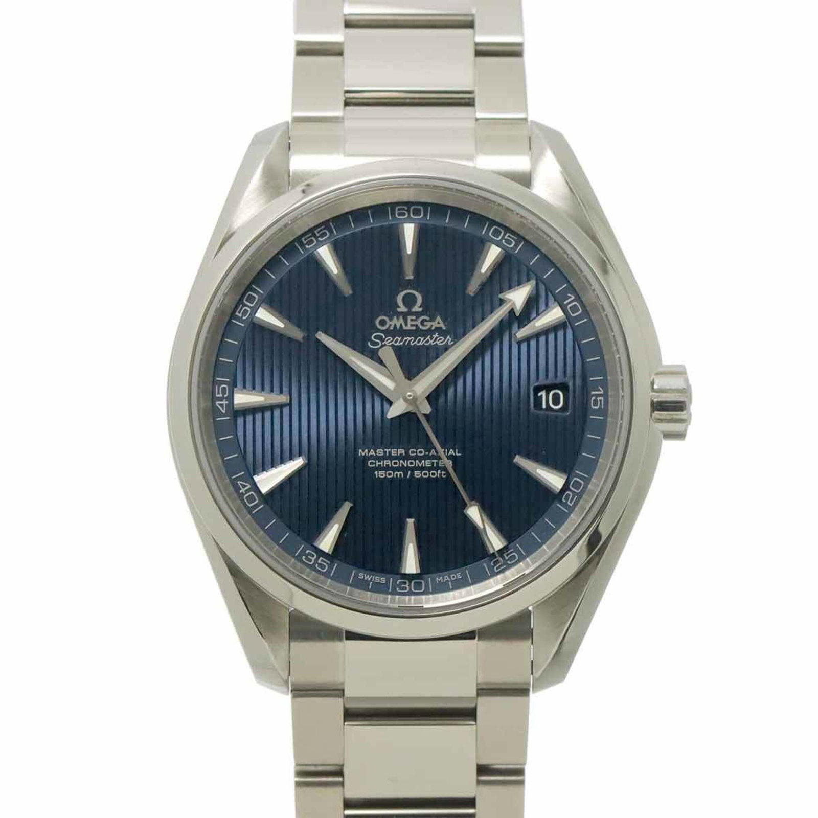 Wristwatch Omega: Wristwatch Omega Stainless steel case and band provide a durable foundation for this navy-dial Omega wristwatch, with a 42mm diameter and adjustable size to fit wrists up to 19.5cm in length. The