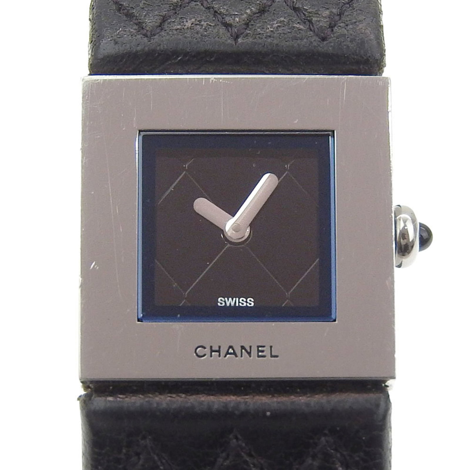 Rule Strict Watch Wrist Chanel: Rule Strict Watch Wrist Chanel Stainless steel case and black leather strap make up this sleek Chanel wristwatch. The watch features a 19mm diameter case and measures 16cm in length, suitable for wris
