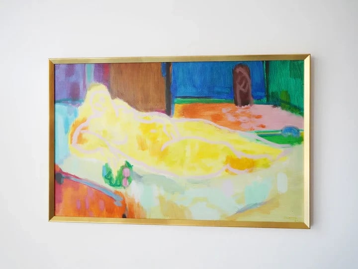 Oil painting reclining model by Bruun Buster: Oil painting reclining model by Bruun Buster Original oil painting by Bruun Buster, featuring a reclining model in medium-sized detail. The artwork showcases the artist's skill with oil painting techn
