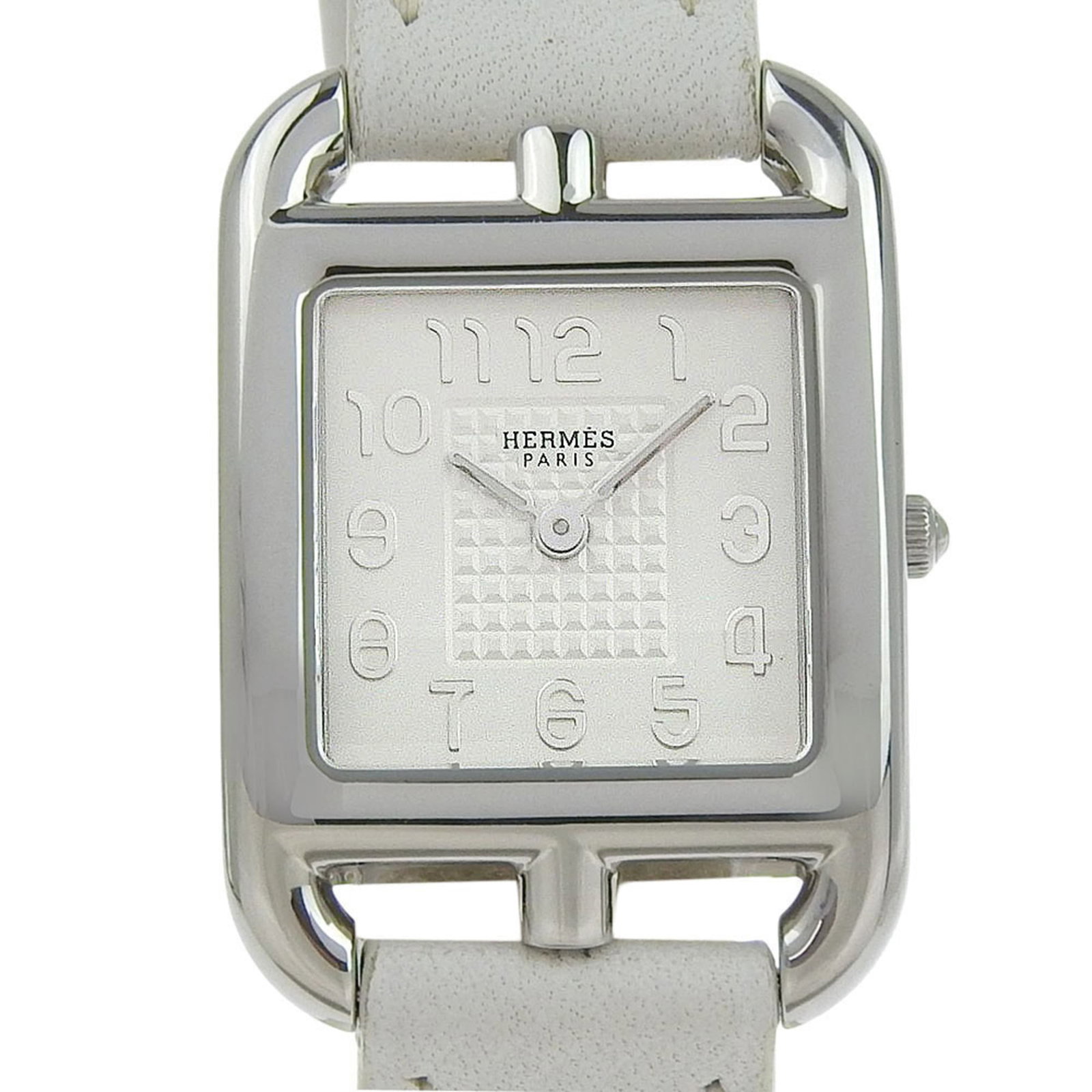 Hermes Wristwatch: Hermes Wristwatch Stainless steel case and leather band make for a sleek, timeless design. This Herm?s wristwatch boasts a white dial and measures 23mm in diameter, suitable for wrists ranging from 32