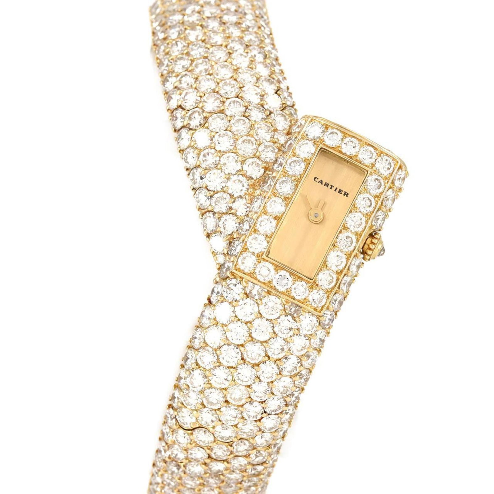 Wristwatch of Cartier: Wristwatch of Cartier The Cartier wristwatch boasts a striking yellow gold case and band, measuring 15mm in diameter. With its gold dial and slender design, it suits wrists up to 16cm in circumference