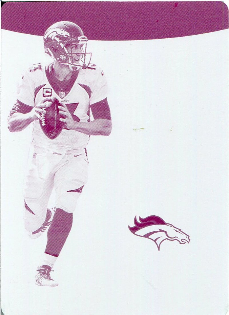Trevor Siemian Plates & Patches Plate 2018 Magenta Panini: Trevor Siemian Plates & Patches Plate 2018 Magenta Panini Panini America's Trevor Siemian Plates & Patches Magenta Plate, numbered as the only one of its kind in 2018, showcases a unique blend of spor