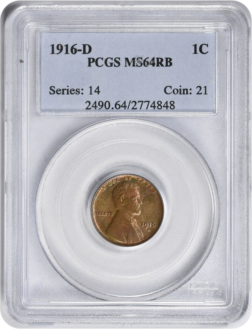 1916-D Lincoln Cent MS64RB PCGS: 1916-D Lincoln Cent MS64RB PCGS The 1916-D Lincoln Cent MS64RB PCGS is a highly detailed and well-preserved example of the iconic coin, boasting a rich brown coloration and sharp details that showcase