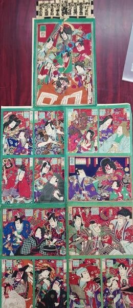 Japanese Woodblock Print Toyohara Kunichika Kabuki 18 Plays Sugoroku Ukiyo e (1 of 1)