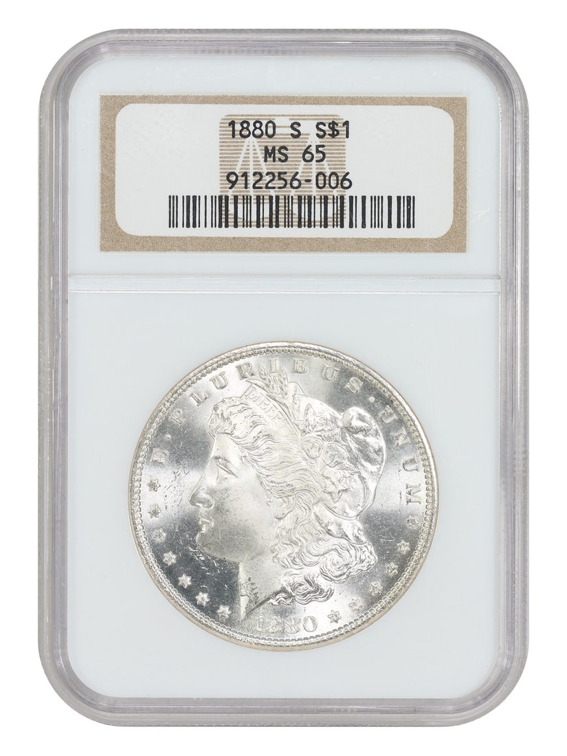 Morgan Dollar Popular Collector Date - 1880-S MS65: Morgan Dollar Popular Collector Date - 1880-S MS65 The 1880-S Morgan Dollar MS65 boasts exceptional condition, with its NGC certification verifying its high-grade status. This uncirculated coin