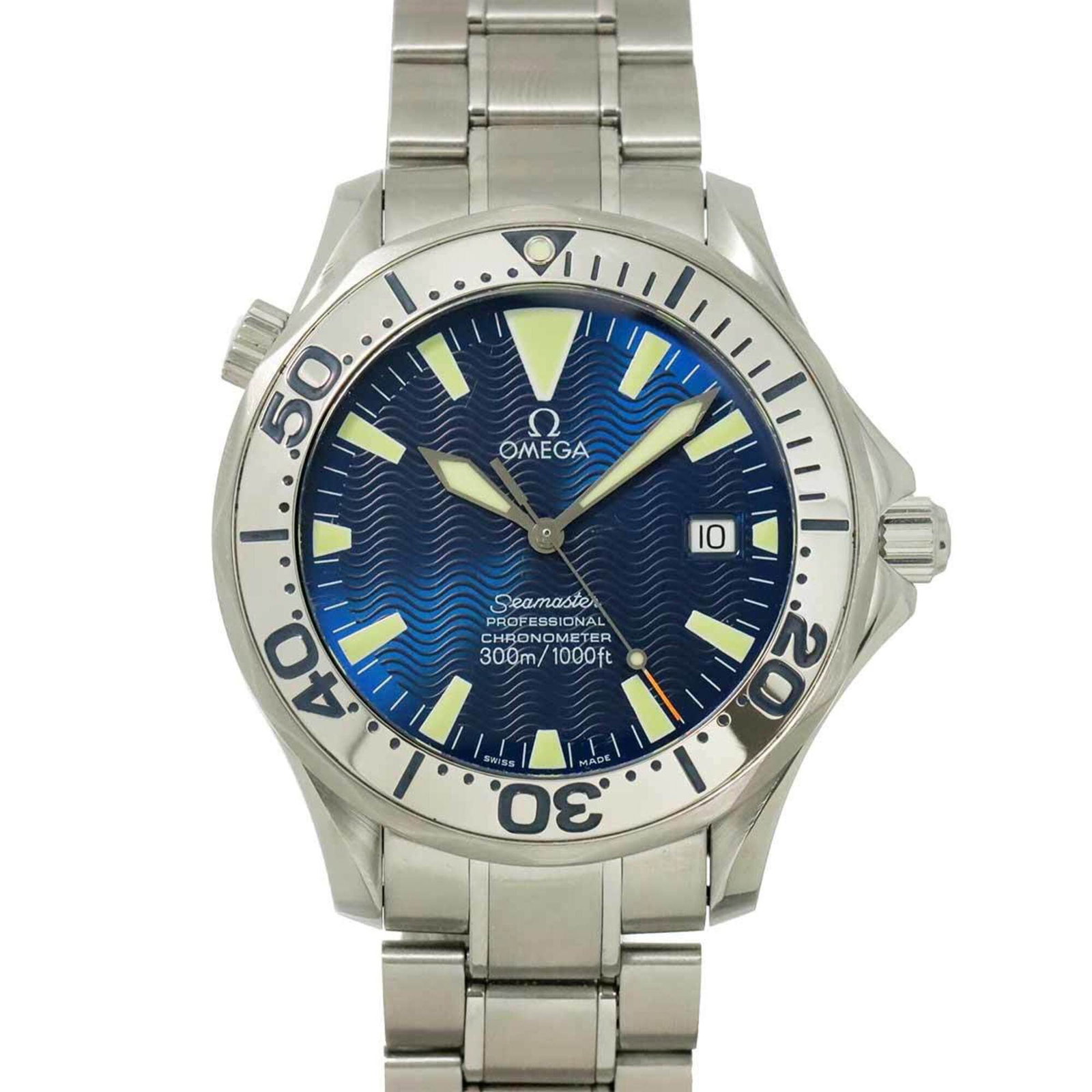 Omega Wristwatch: Omega Wristwatch Stainless steel case and band provide a durable foundation for this Omega wristwatch, featuring a striking blue dial. With its 41mm diameter and comfortable 18.5cm length, it's design