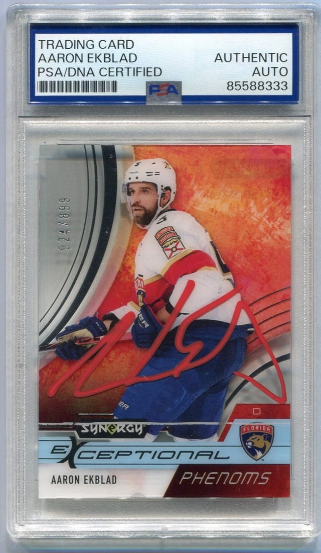 Aaron Ekblad Autographed 2021 - 2022 Upper Deck Synergy Card #EP-AE 24/ 899 PSA/ D (1 of 2)