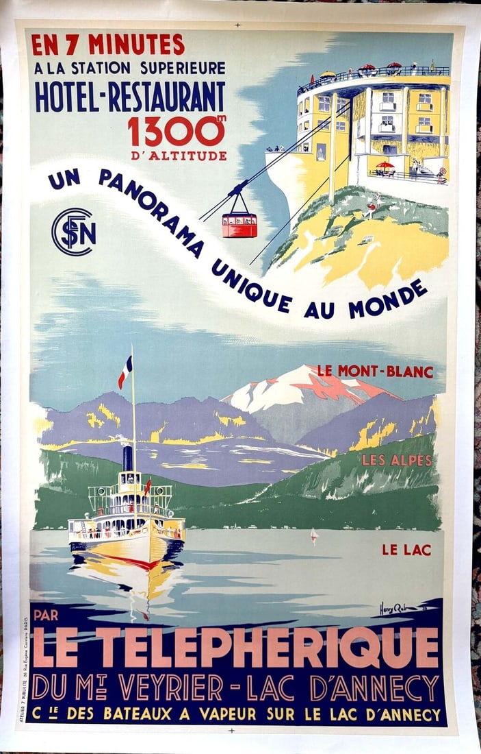 Le Telepherique Du Lac D'Annecy By Henry Reb 1939 Lake Annecy Sncf Poster: Le Telepherique Du Lac D'Annecy By Henry Reb 1939 Lake Annecy Sncf Poster Le Telepherique Du Lac D'Annecy By Henry Reb 1939 Lake Annecy Sncf Poster bears the signature of artist REB, a notable