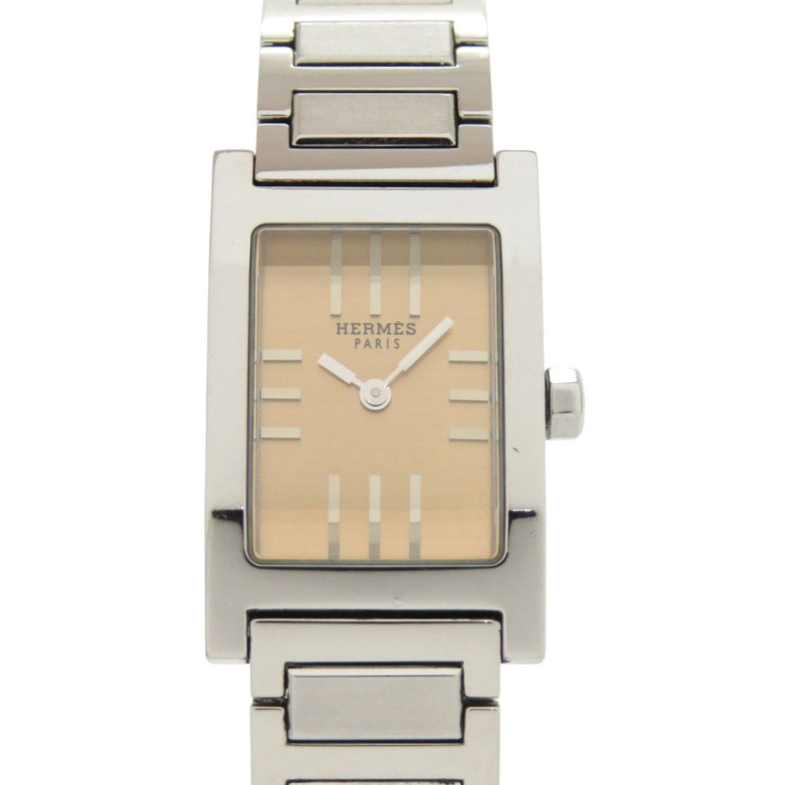 Hermes Wristwatch: Hermes Wristwatch Stainless steel case with a classic 19mm diameter, this Hermes wristwatch features a durable and timeless design. The watch has been used and shows signs of wear, including