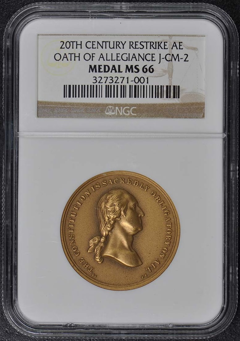 1861 Restrike Oath of Allegiance Medal J-CM-2 NGC MS-66: 1861 Restrike Oath of Allegiance Medal J-CM-2 NGC MS-66 The 1861 Restrike Oath of Allegiance Medal boasts an impressive MS-66 grade from the NGC, showcasing exceptional condition and detail. This unci
