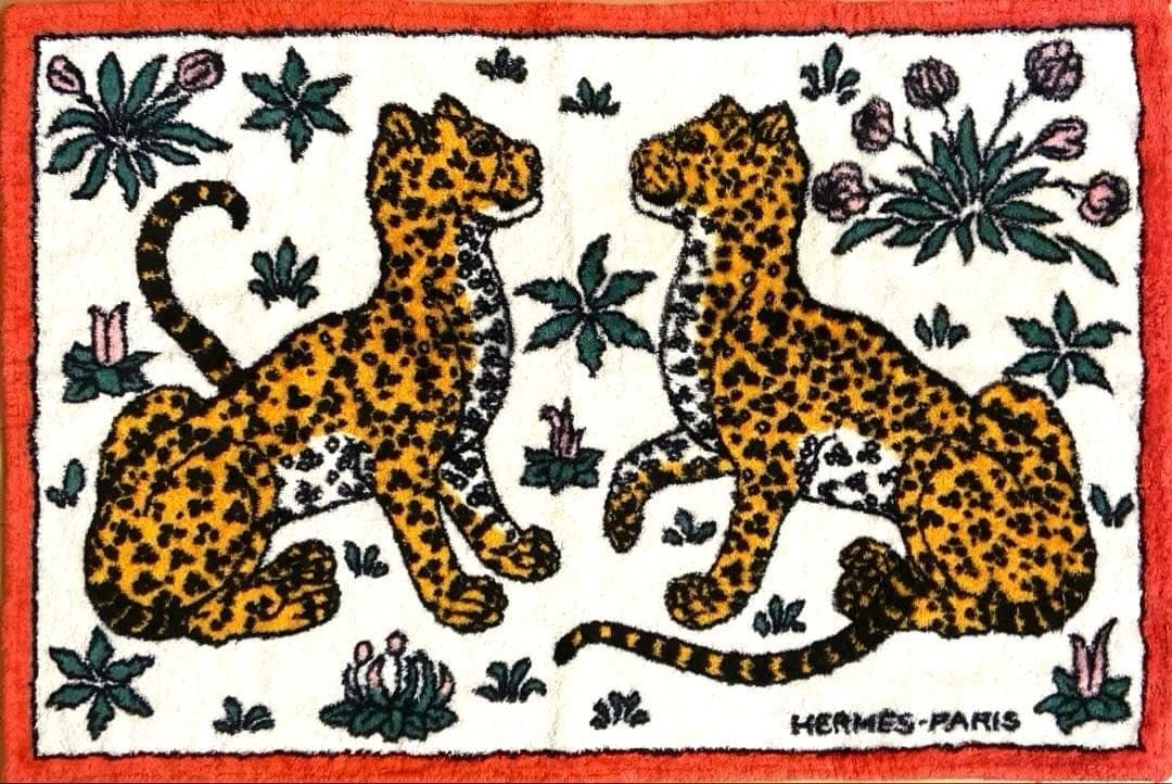 Hermes Leopard Print Beach Towel Cotton Orange 24in x 35in Luxury Bath Mat (1 of 9)