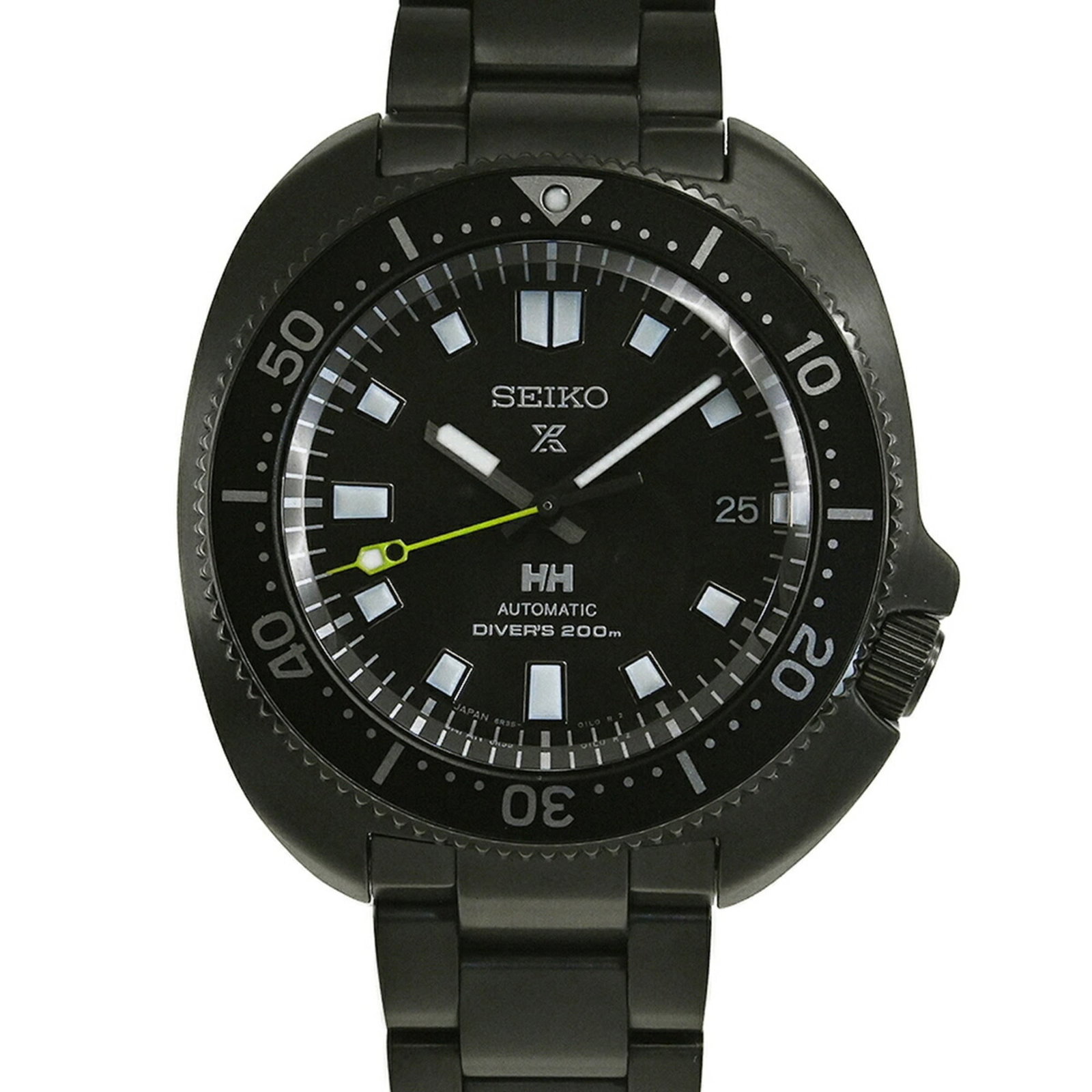 Wristwatch from Seiko: Wristwatch from Seiko Stainless steel case and band provide durability, while the black dial adds a sleek touch to this Seiko wristwatch. Measuring 42mm in diameter with a 13.5mm thickness, it's desig