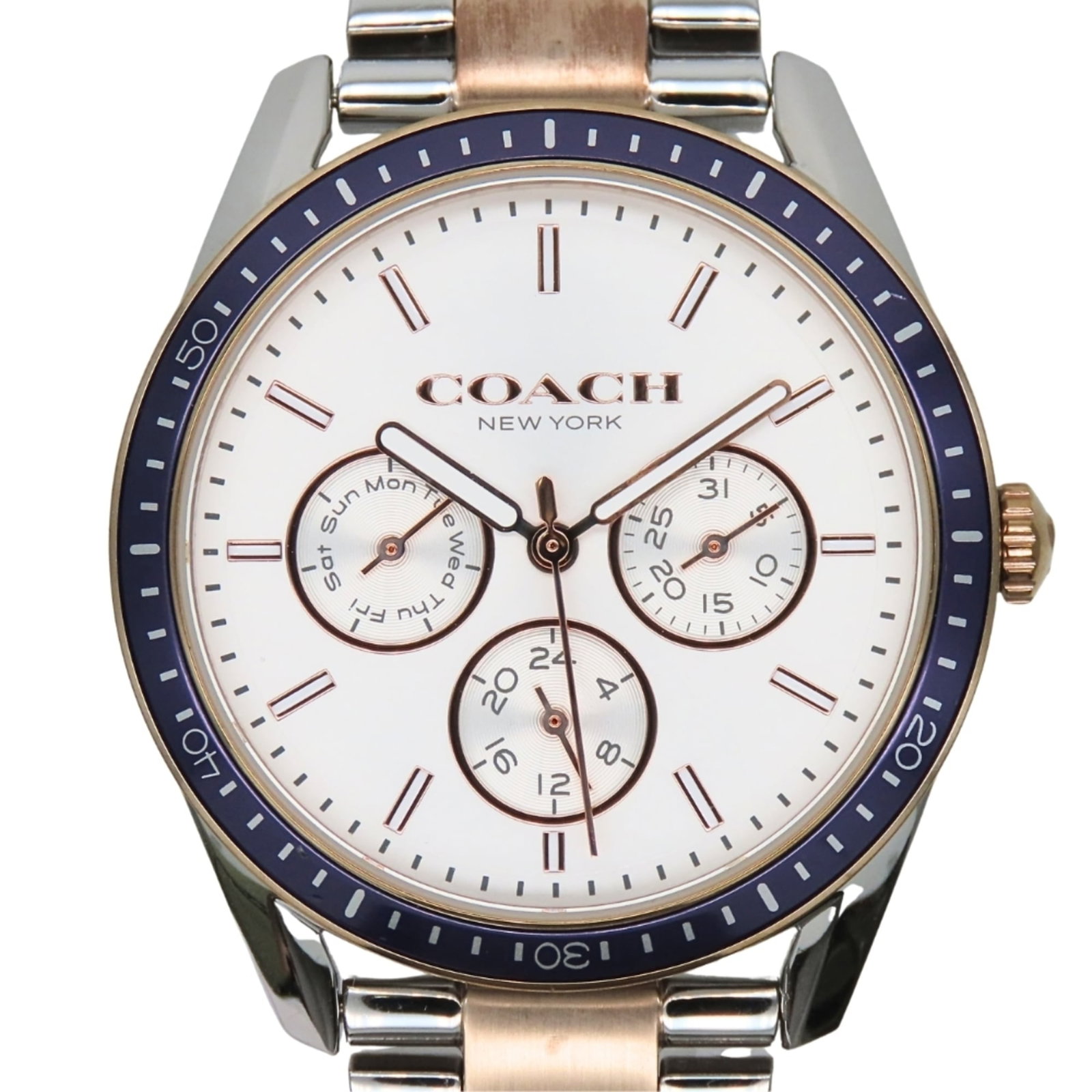 Wristwatch Coach: Wristwatch Coach Stainless steel case and band, white dial, and a classic 36mm design make this Coach wristwatch a timeless accessory. With its durable construction and everyday wearability, it's a ve