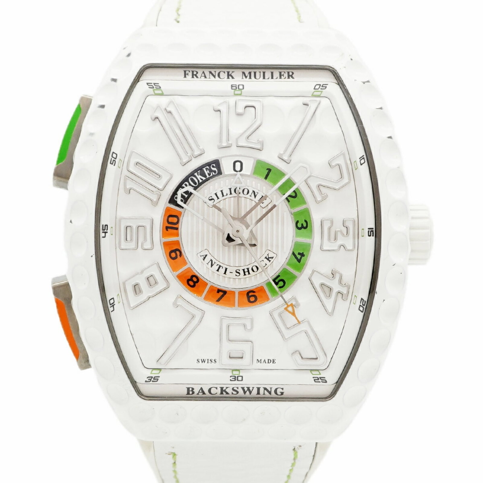Wristwatch by Franck Muller: Wristwatch by Franck Muller The Franck Muller wristwatch boasts a striking white dial and a sleek, 43.7mm case diameter, making it a stylish accessory for those who appreciate classic design. Its leat