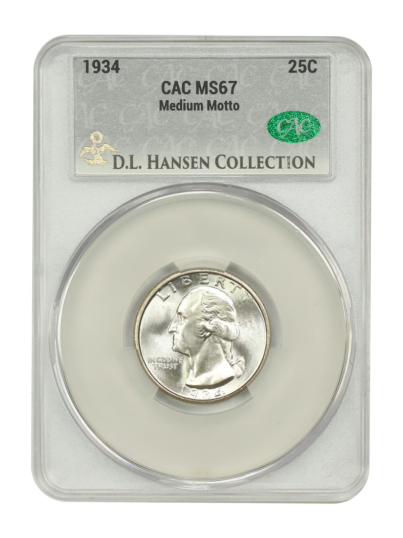 1934 25C CACG MS67 (Medium Motto) ex: D.L. Hansen - Washington Quarter (1 of 4)