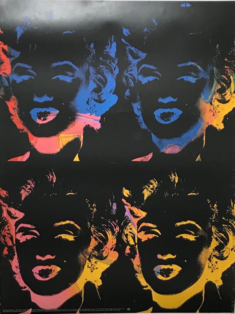 Andy Warhol Montreal Museum of Fine Arts Exhibition Poster 4 Marilyns 1993: Andy Warhol Montreal Museum of Fine Arts Exhibition Poster 4 Marilyns 1993 Andy Warhol's 1993 poster, featuring four iconic depictions of Marilyn Monroe, showcases the artist's signature style and sil