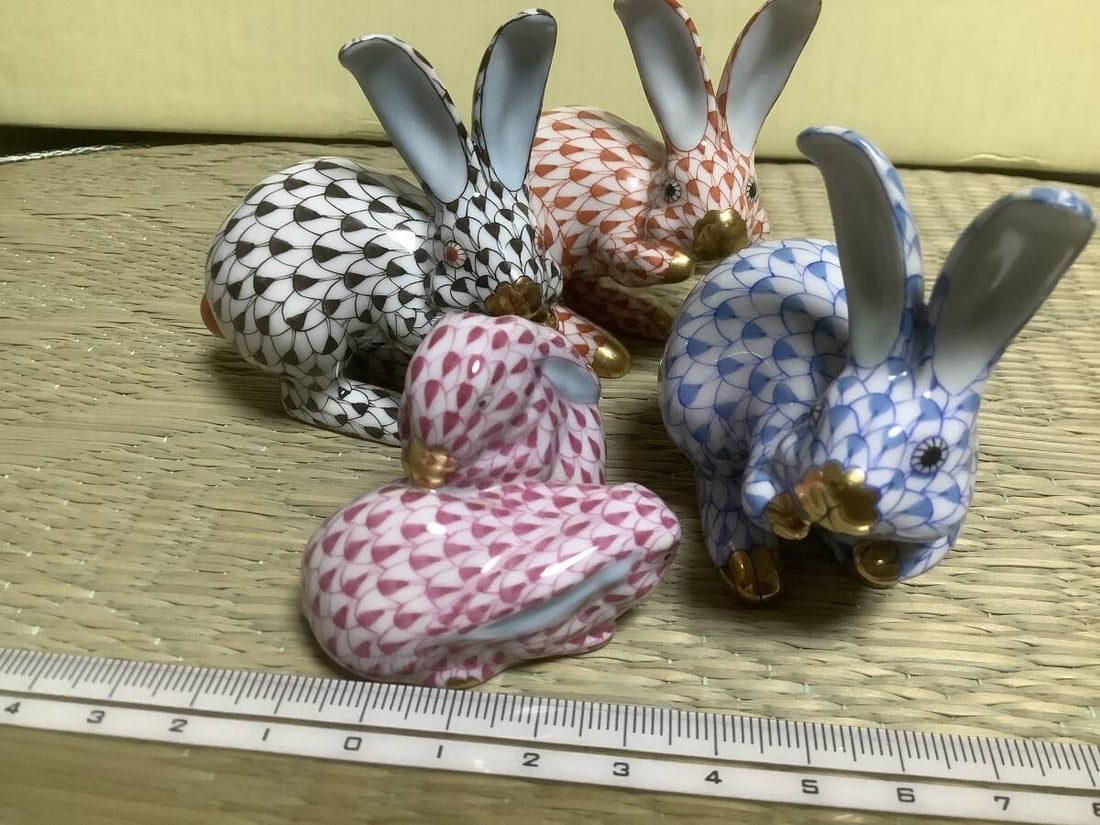 Herend Fishnet Figurine Set Of 4 Bunny Animals Hand Painted Hungary Collectible (1 of 7)