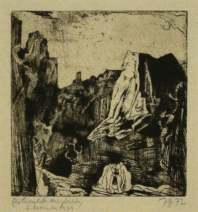 Horst Janssen Copperplate print Art of Woks 12.812.2cm Frame Like a Rock 1972 (1 of 2)