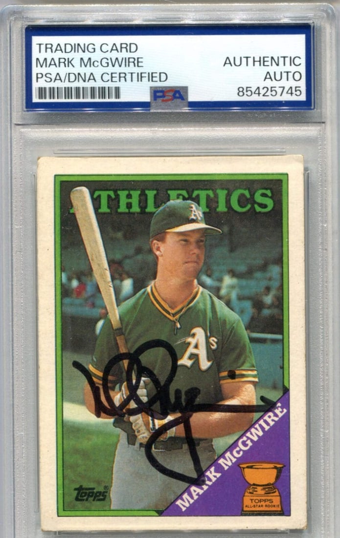 Authentic Autographed Card McGwire #580 1988 Topps: Authentic Autographed Card McGwire #580 1988 Topps Authentic Autographed Card Mark McGwire #580 1988 Topps. This card features the signature of baseball legend Mark McGwire, part of a rare and iconic 