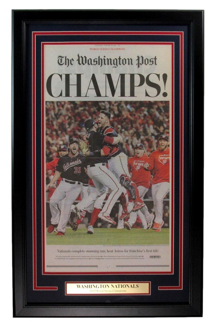 Post Newspaper Washington Nationals Champs Framed 2019 193625: Post Newspaper Washington Nationals Champs Framed 2019 193625 Item Specifics: Sport: Baseball Product Disclaimer: Not affiliated with any team or league. Signatures are unverified unless a certificate