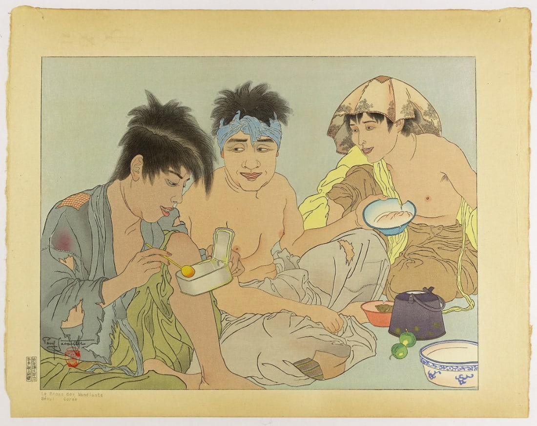 Paul Jacoulet "Beggars' Meals (Korea)" Woodblock Printing Signed (1 of 2)