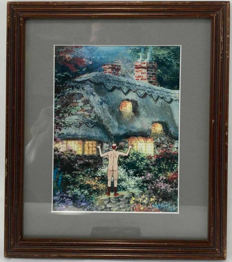 Signed Original Collage on Cardboard by Jeff Kincaid 2017 Framed: Signed Original Collage on Cardboard by Jeff Kincaid 2017 Framed Signed Original Collage on Cardboard by Jeff Gillette, created in 2017, is a unique piece of contemporary art that showcases the