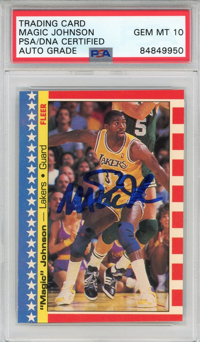 Magic Johnson Autographed 1987 Fleer Sticker Card #1 (PSA) (1 of 2)