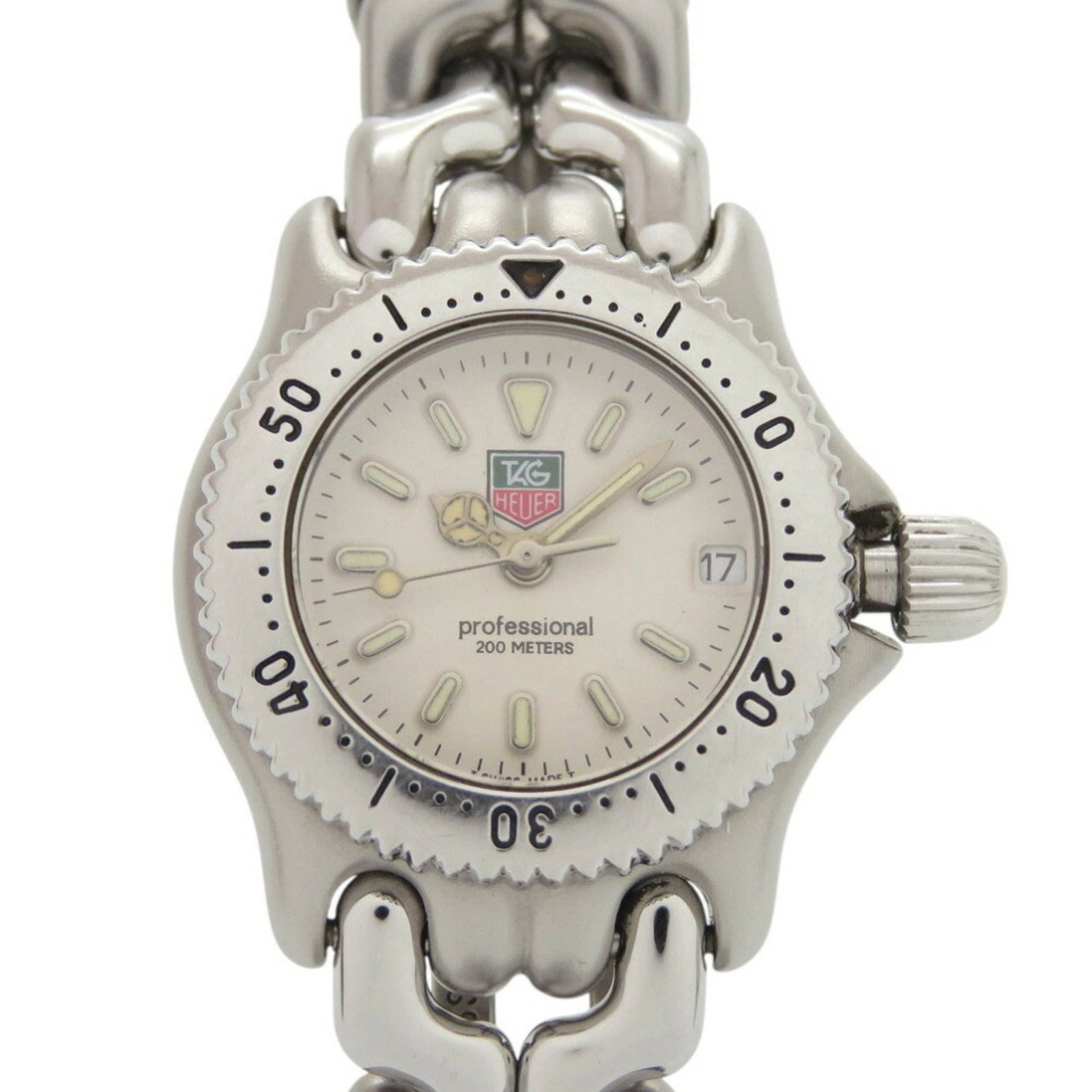 Wristwatch by Tag Heuer: Wristwatch by Tag Heuer Stainless steel case and band add a touch of sophistication to this 23mm wristwatch, designed by Tag Heuer. With its classic style and durable construction, it's a reliable