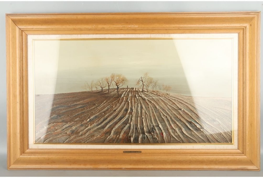 Andras CSIKOS oil painting field person trees landscape japanese writing italian (1 of 10)